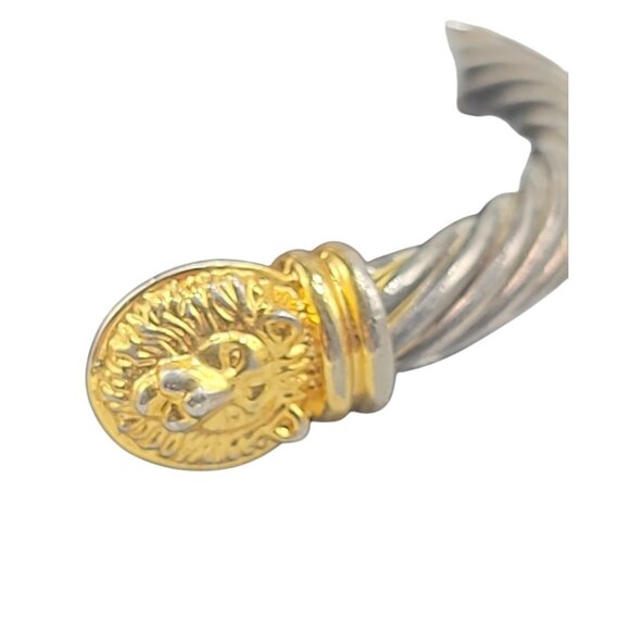 Twisted Cable Open Cuff Bracelet Lion Head End Caps Adjustable Silver/Gold Tone - Picture 4 of 16